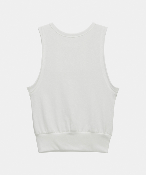 Two-Line Button Short Sleeveless (White)