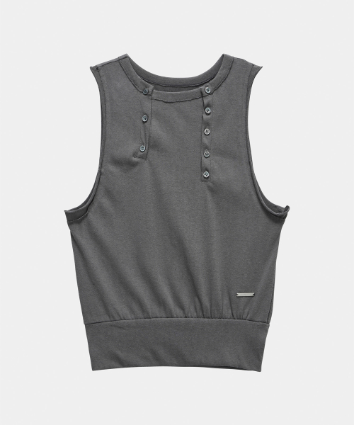 Two-Line Button Short Sleeveless (Charcoal)