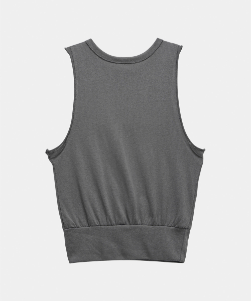 Two-Line Button Short Sleeveless (Charcoal)