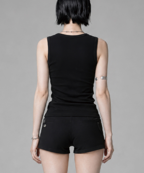 Two-Line Button Short Sleeveless (Black)
