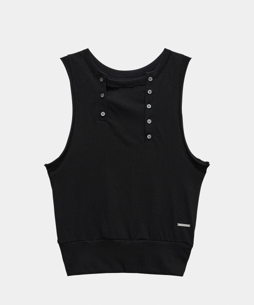 Two-Line Button Short Sleeveless (Black)