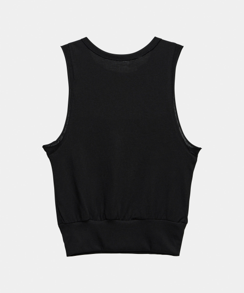 Two-Line Button Short Sleeveless (Black)