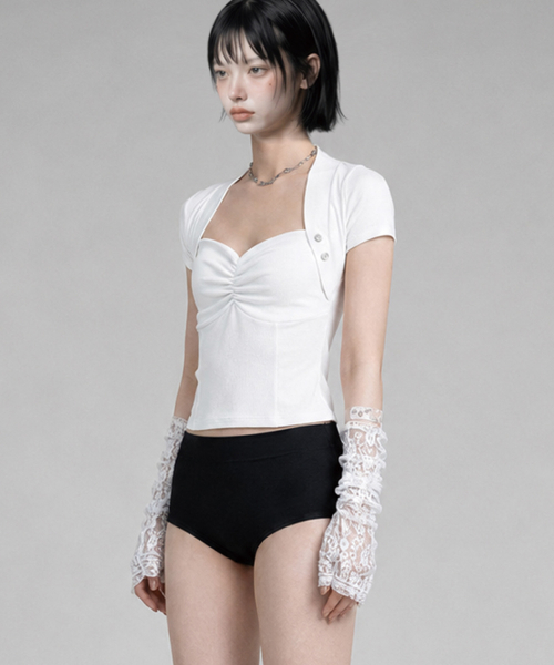 Shirring Eyelet Bolero Top (White)