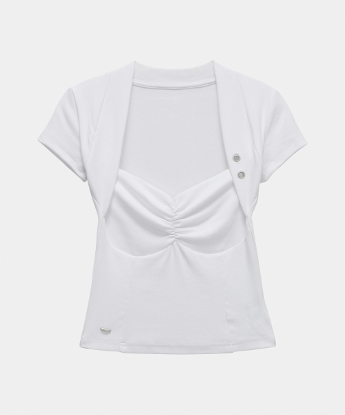 Shirring Eyelet Bolero Top (White)
