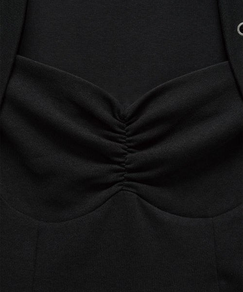 Shirring Eyelet Bolero Top (Black)