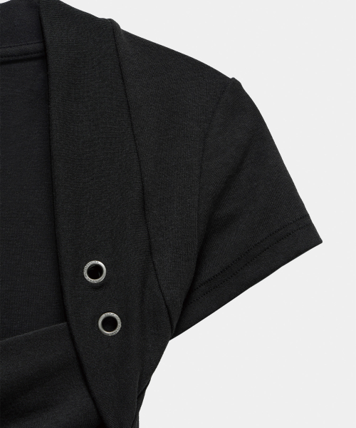 Shirring Eyelet Bolero Top (Black)