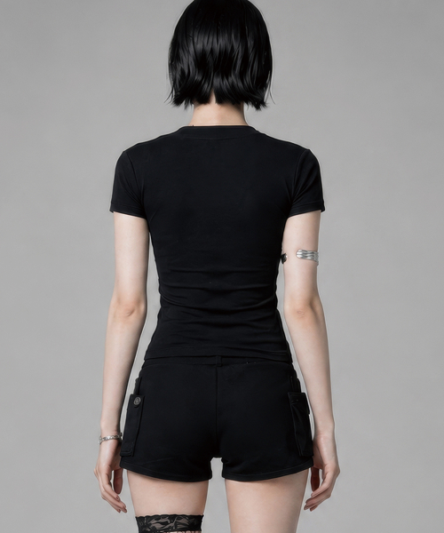 Shirring Eyelet Bolero Top (Black)