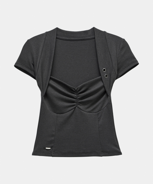 Shirring Eyelet Bolero top (Dark Gray)