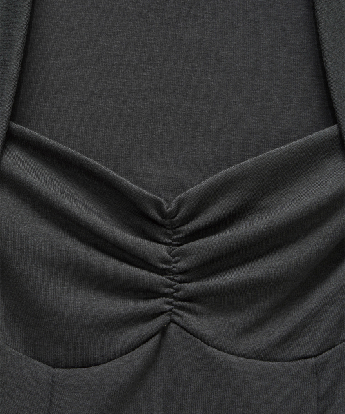 Shirring Eyelet Bolero top (Dark Gray)