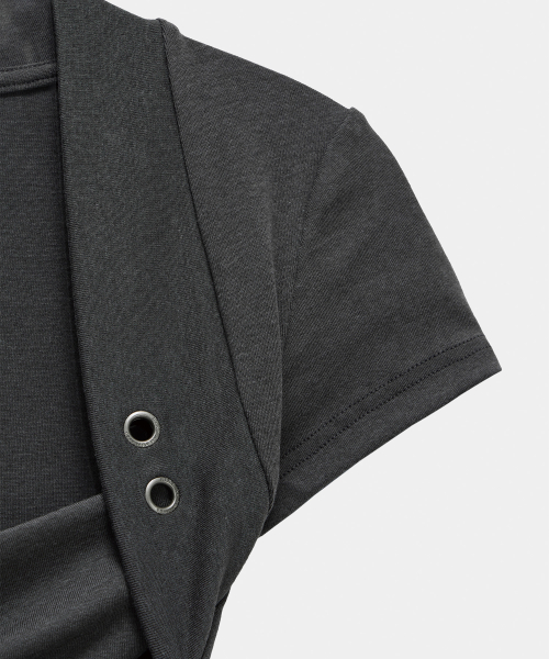 Shirring Eyelet Bolero top (Dark Gray)