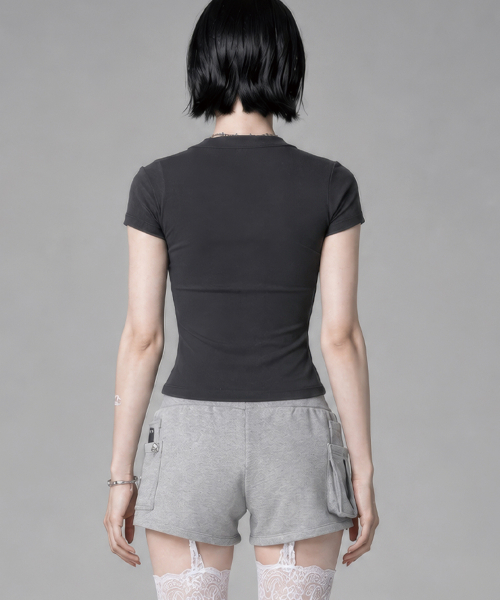 Shirring Eyelet Bolero top (Dark Gray)