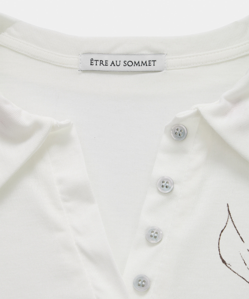 Rib Collar Roll Up Shirring Top (White)