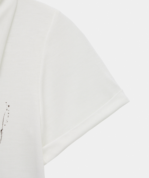 Rib Collar Roll Up Shirring Top (White)