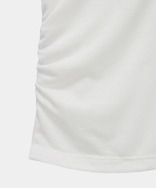 Rib Collar Roll Up Shirring Top (White)