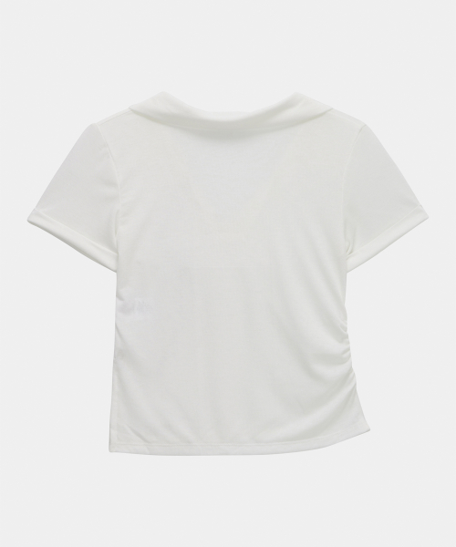Rib Collar Roll Up Shirring Top (White)