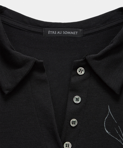 Rib Collar Roll up Shirring Top (Black)