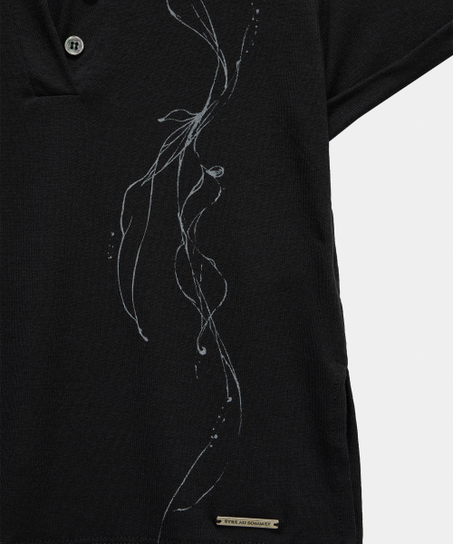 Rib Collar Roll up Shirring Top (Black)