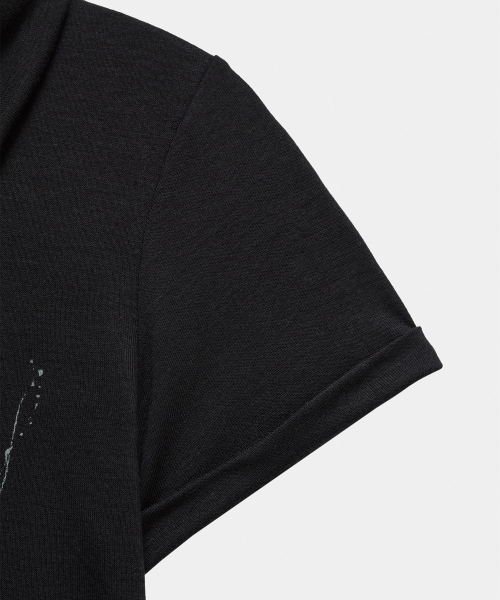 Rib Collar Roll up Shirring Top (Black)