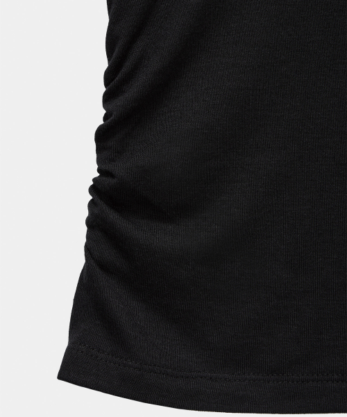 Rib Collar Roll up Shirring Top (Black)
