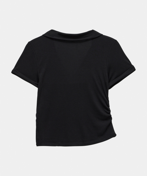Rib Collar Roll up Shirring Top (Black)