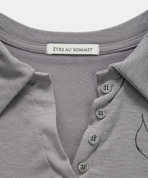 Rib Collar Roll up Shirring Top (Gray)