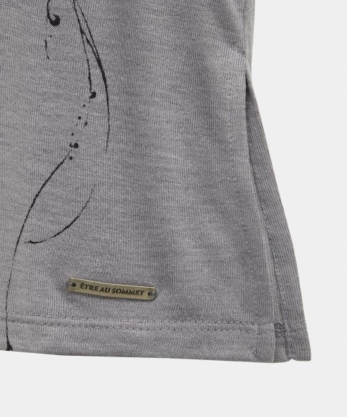 Rib Collar Roll up Shirring Top (Gray)