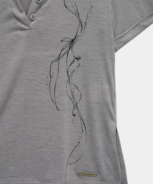 Rib Collar Roll up Shirring Top (Gray)