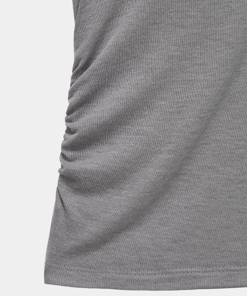 Rib Collar Roll up Shirring Top (Gray)