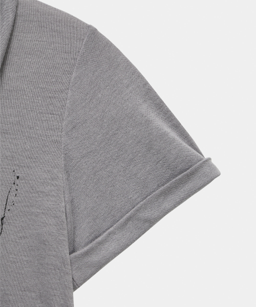 Rib Collar Roll up Shirring Top (Gray)