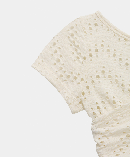 Hole Knit Layered Side Slit Top (Ivory)