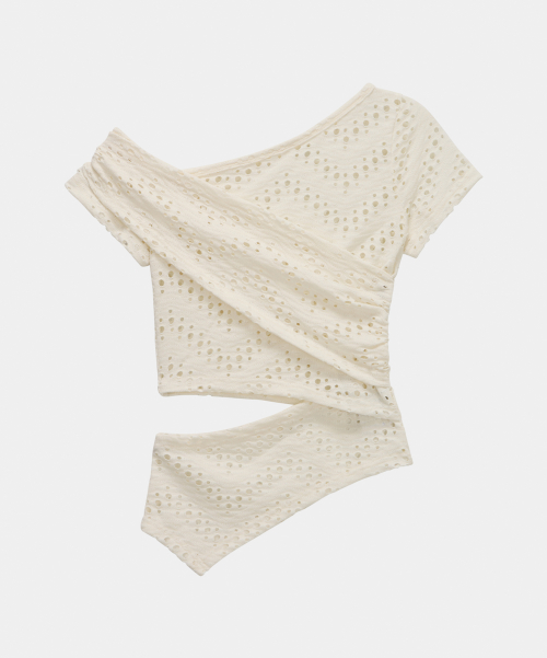 Hole Knit Layered Side Slit Top (Ivory)