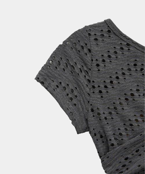 Hole Knit Layered Side Slit Top (Charcoal)