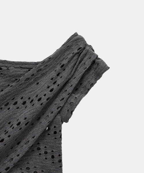 Hole Knit Layered Side Slit Top (Charcoal)