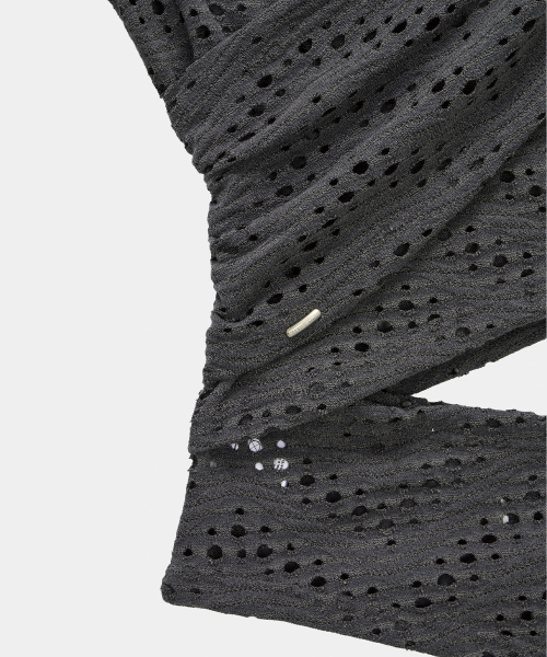 Hole Knit Layered Side Slit Top (Charcoal)