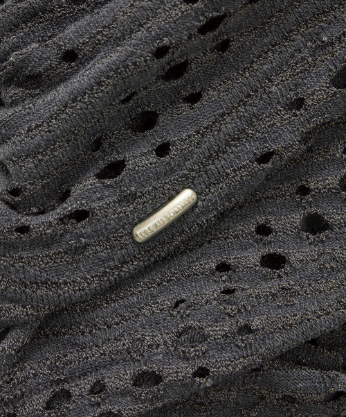 Hole Knit Layered Side Slit Top (Charcoal)