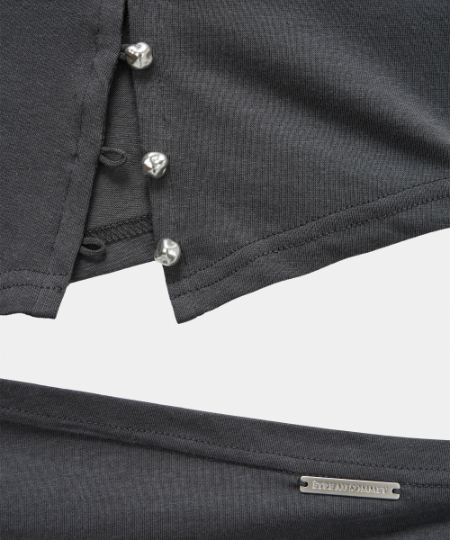Cut-Out Open Short Sleeve (Dark Gray)