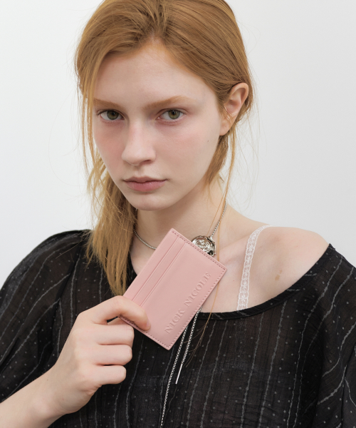 EMBOSSED LEATHER CARD WALLET_PINK