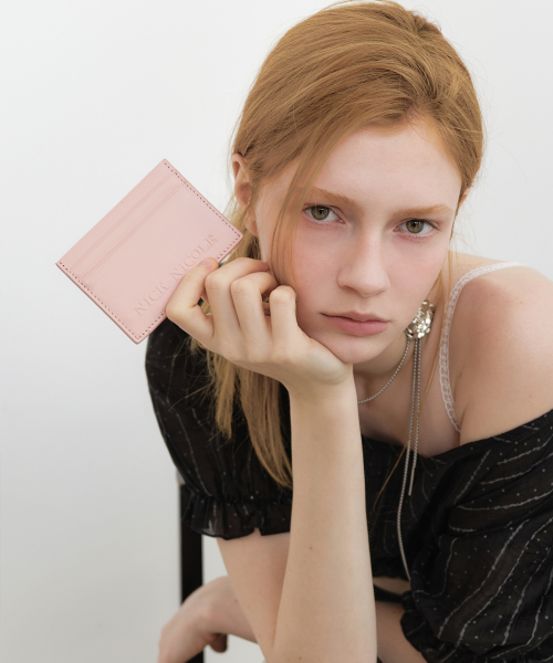 EMBOSSED LEATHER CARD WALLET_PINK