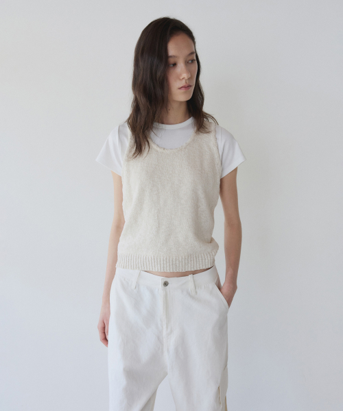 COTTON SLUB KNIT SLEEVELESS, ECRU