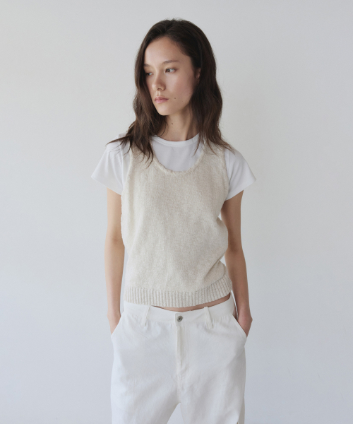 COTTON SLUB KNIT SLEEVELESS, ECRU