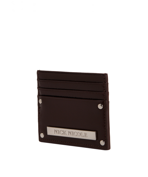 METAL RIVET LEATHER CARD WALLET_BROWN