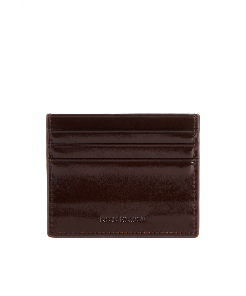 METAL RIVET LEATHER CARD WALLET_BROWN