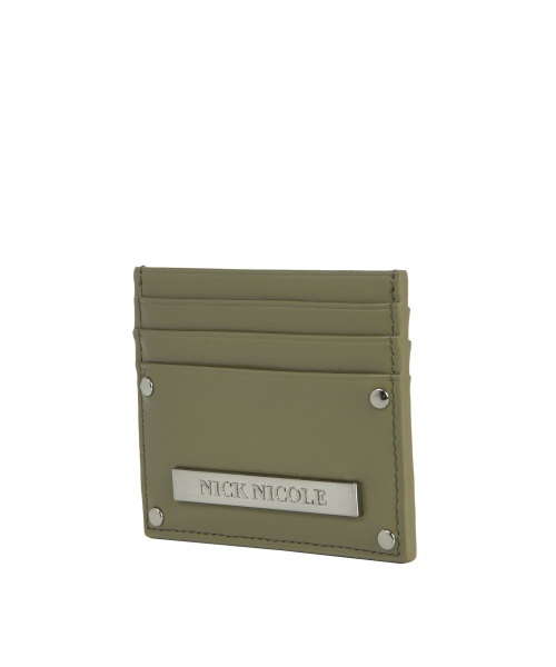 METAL RIVET LEATHER CARD WALLET_KHAKI
