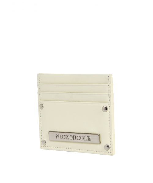 METAL RIVET LEATHER CARD WALLET_CREAM