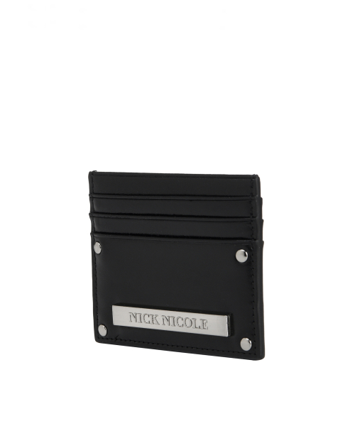 METAL RIVET LEATHER CARD WALLET_BLACK