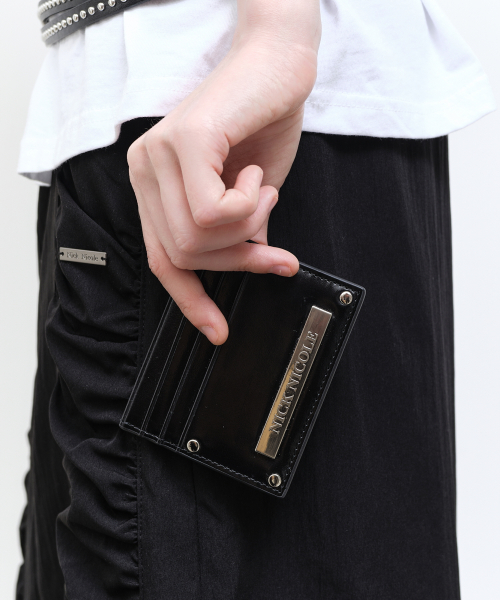 METAL RIVET LEATHER CARD WALLET_BLACK