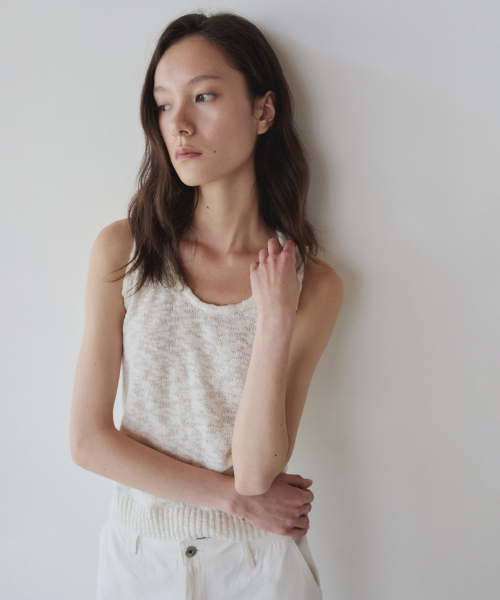 COTTON SLUB KNIT SLEEVELESS, IVORY