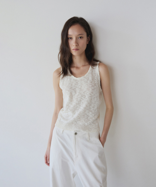 COTTON SLUB KNIT SLEEVELESS, IVORY