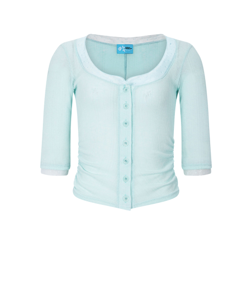 Suri Lace Button Long Sleeve Top (Mint)