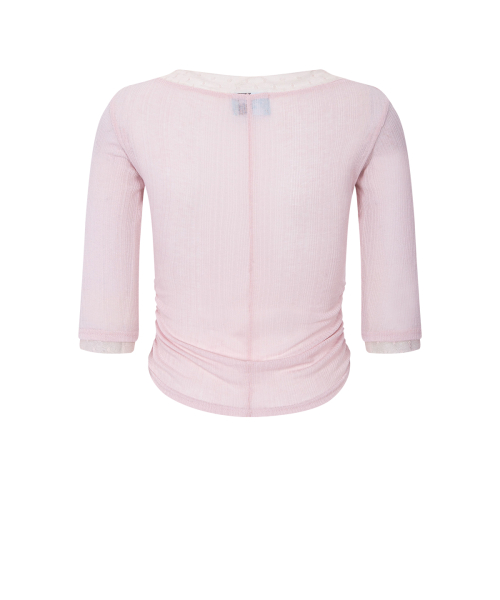 Suri Lace Button Long Sleeve Top (Baby pink)